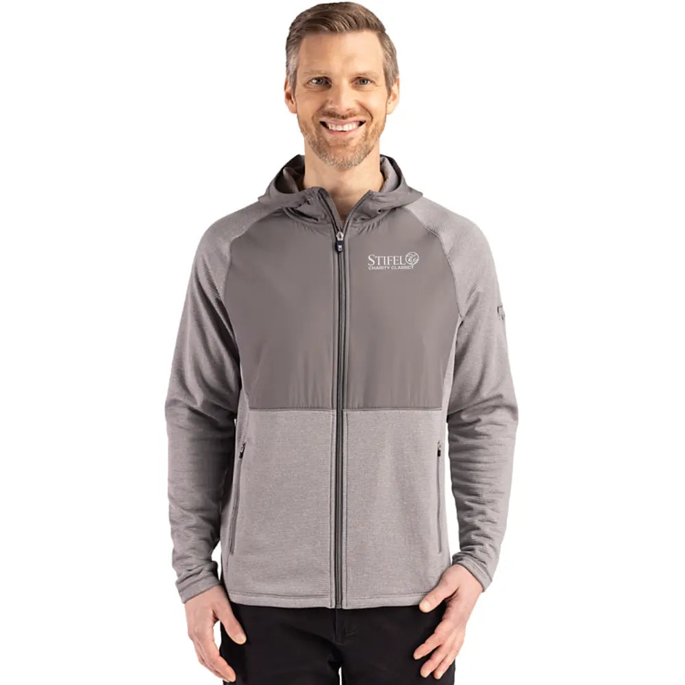 Cutter & Buck Men's Peshastin Recycled Grid Fleece Mens Hybrid Hooded Full Zip Jacket