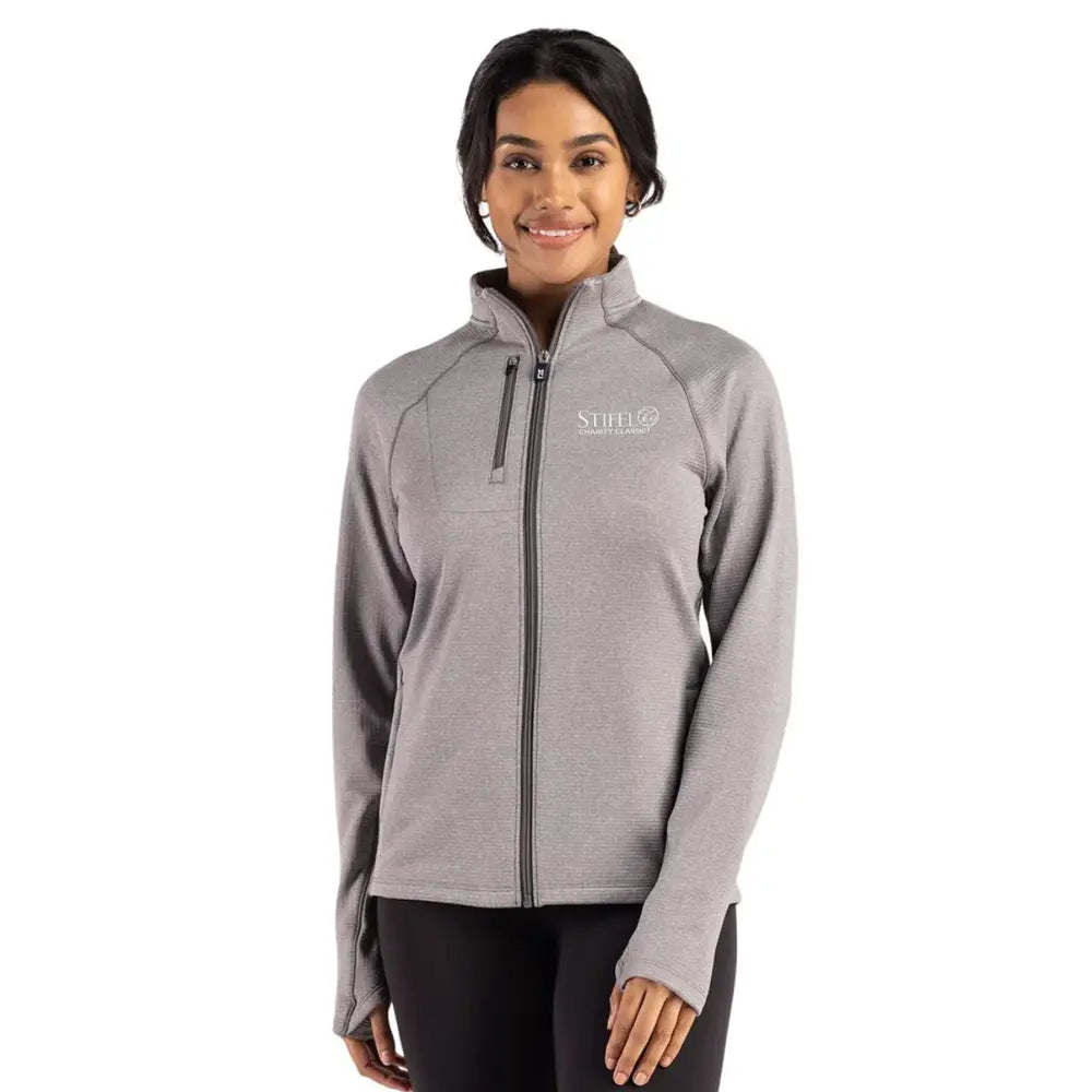 Cutter & Buck Women's Peshastin Recycled Grid Fleece Mens Hybrid Hooded Full Zip Jacket