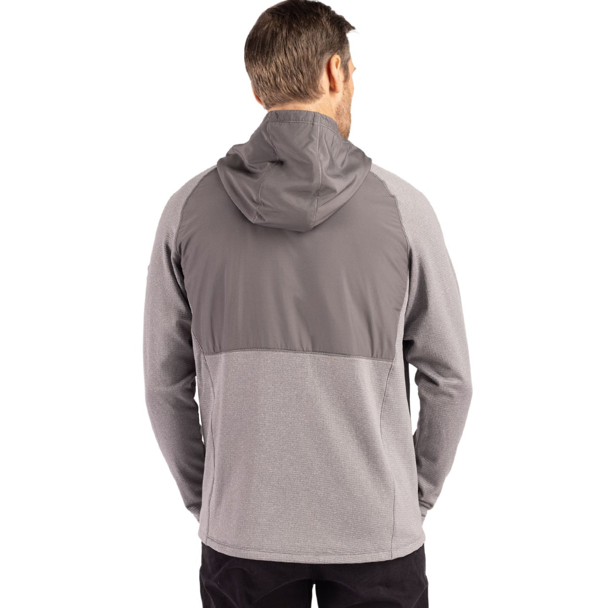 Cutter & Buck Men's Peshastin Recycled Grid Fleece Mens Hybrid Hooded Full Zip Jacket